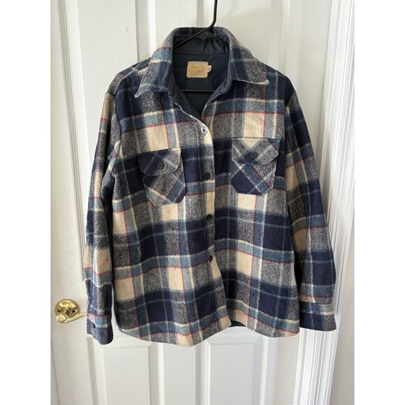 Fingerhut vintage 90s men’s flannel lined shirt size large. Tarzan Blue plaid - Picture 1 of 16
